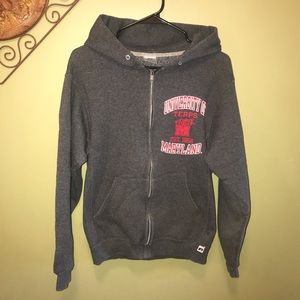 Russell Hoodie Gray/Red/White Zip-up Sz Small